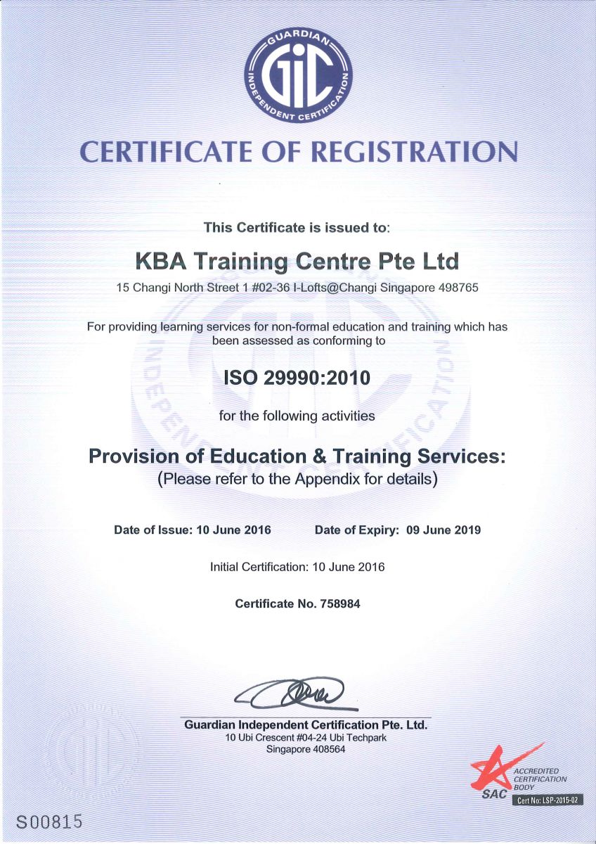 ISO 29990:2010 Standard - Certificate of Registration
